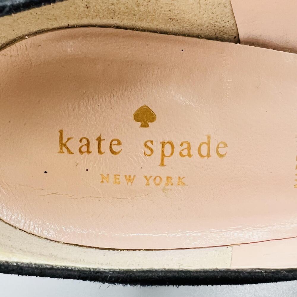 Kate Spade Shoes Womens 8 Black Suede Pearl Tie Strap Block Heel Pumps Italy - Picture 10 of 11